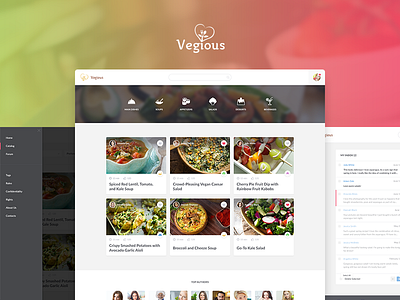 Vegetarian food recipes and community website card categories community cooking food inbox menu navigation recipe search social website