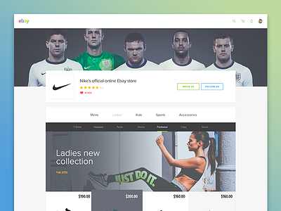 Ebay - Concept (Seller's custom store page - NIKE) clean commerce concept ebay flat navigation nike sport store ui webdeisgn website