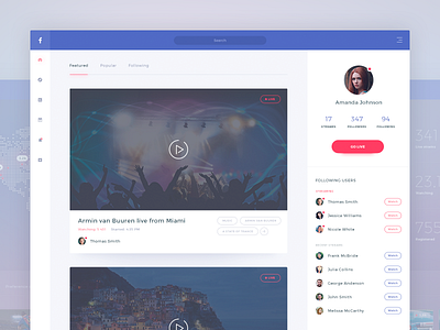 Facebook streaming application concept application broadcast broadcasting facebook interface live navigation profile redesign stream streaming translation