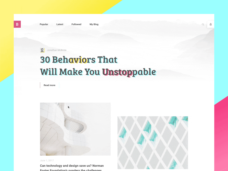 Simple blog portal landing newsletter animation header read block topic news portal blog