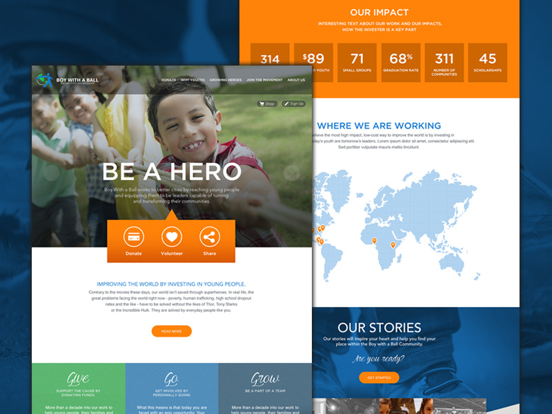 Non Profit Website Design layout ui missions water kids not for profit icons landing page design homepage web nonprofit