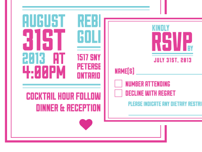 Wedding Invitation & RSVP blue invite invites pink rsvp typography wedding