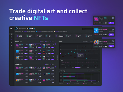 Trading NFTs branding crypto dashboard design figma listings nft trades typography ui ux webdesign
