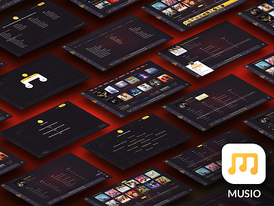 Musio - music app app branding dialog box flat icons logo music product ui user interface ux web design