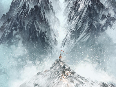 Between giants digital painting illustration mountain procreate