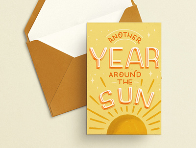 Another Year Around the Sun Birthday Card birthday card design greeting card hand lettering illustration layout design lettering mockup procreate typography