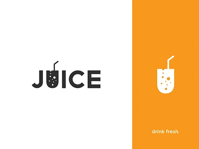 Juice Typography Logo app branding clean creative designer portfolio food fresh geometric geometry identity juice bar juice logo logo logo mark symbol icon logotype negative space orange smart mark typography unique design