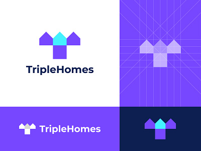 TripleHomes Logo agency website app application brand identity branding concept connect design home home logo house icon logo logo designer logo mark symbol modern negative space logo real estate smart triple