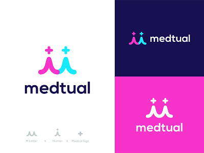 Medtual Logo brand branding care clever cross design health hospital identity lettermark logo logodesign logotype m medical mutual people pharmacy startup web