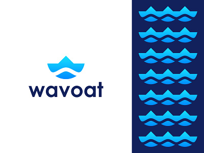 Wavoat Logo Design boat branding clean creative gradient icon identity logo logo mark logodesign logodesigner negative space ocean sailboat ship startup symbol water wave waves