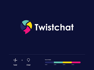 Twistchat Logo Design abstract app logo brand identity branding chat logo clean clever colors communication design flat icon logo logotype mark modern negative space logo symbol twistchat unique