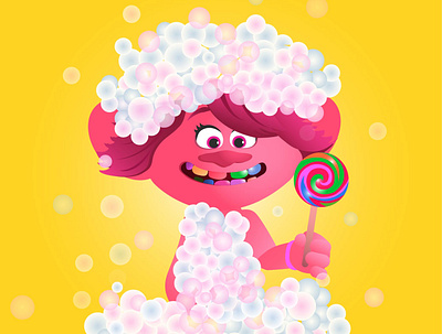 Troll bath foam candy cartoon character illustration smile trolls vector