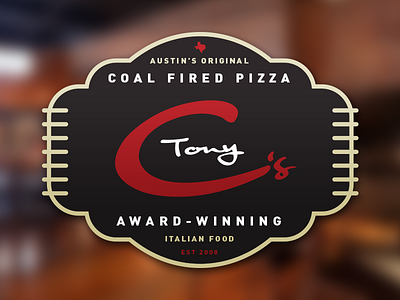 TonyC's Pizza Badge austin badge hill country italian pizza sign texas tonycs tx