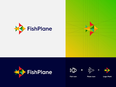 Fishplane - Logo Design abstract app brand brand identity branding creative design fish flat graphic grid icon identity lettering logo logo concept logo design modern logo technology