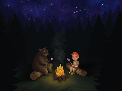 Fire Camp children digital art digital drawing drawing illustration ipad pro kids nature photoshop procreate