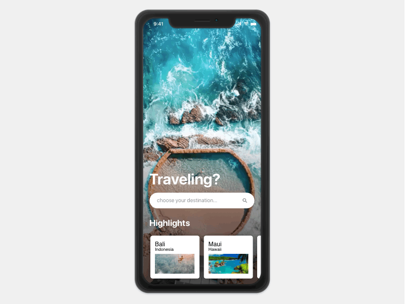 Traveling app animation app cards discover ios travel traveling travelling ui ux video