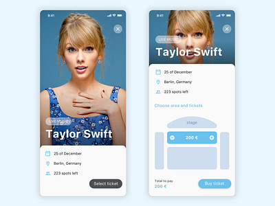 Concerts and ticket buying app cards checkout concerts ios music music app taylor swift tickets ui ux