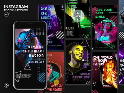 Neon Light - Activity Instagram Stories Template abstract activity banner ad blog club colorful dance dark design glow instagram instagram stories music neon night party template web banner