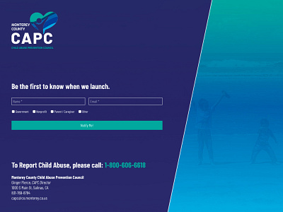 Monterey County Child Abuse Prevention Council branding coming soon page design splash page typography ui ux web website