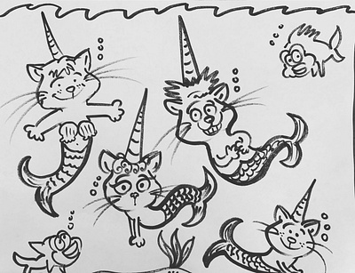 Cat Mermaids cat cute cute animal illustration