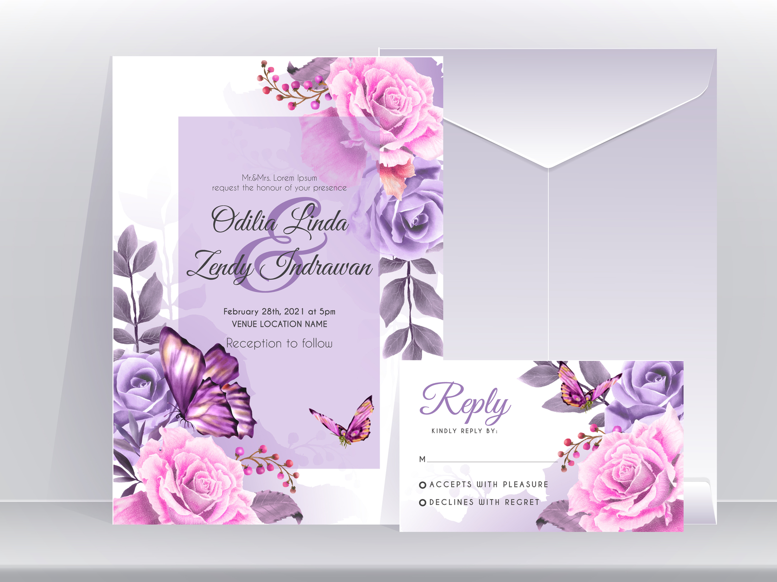 Butterfly And Floral Hand Drawn Wedding Invitation Template By Agnetart ...