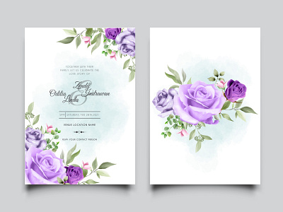 Elegant wedding invitation with beautiful purple rose design beautiful card decoration design elegant floral flower frame greeting illustration invitation leaf plant purple romantic spring summer vector vintage wedding