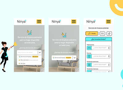 Cleaning service reservation - Ninya app cleaning service design design interface flat logo minimal mobile product design responsive ui ux website