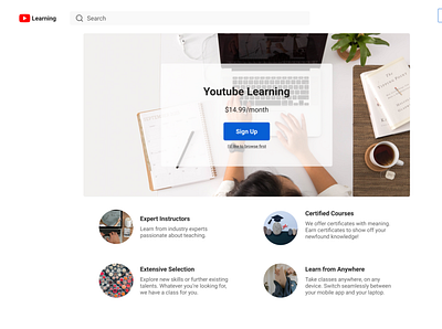 YouTube Learning landing screen design figma information architecture ui ux