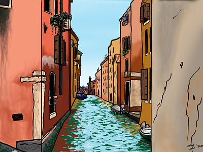 Venetian Canal background design canals cityscape concept art digital art digital painting digitaldrawing drawing environment environment design graphic design illustration linework nature painting photoshop venice venice canal