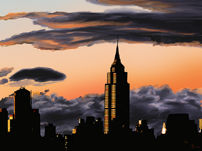 New York Sunset architecture concept art digital art drawing environment art environment design graphic design illustration nature new york photoshop skyline sunset