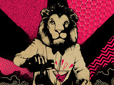 Cocktail World Cup Illustration alcohol aztec bartender character cocktail design drink grunge illustration lion pattern texture