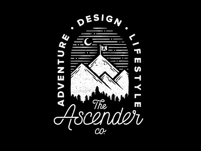Ascender Logo Lockup adventure ascender design explore flag halftone illustration logo mountain night texture tree