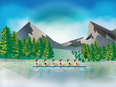 Rowing Aviron aviron design fir illustration mountains numerique rowing vector