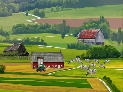 Campaign landscape campaign cool place cows design farm illustration landscape numerique rural vector