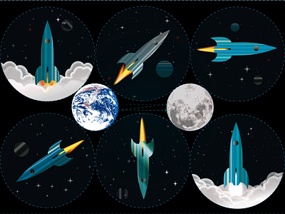 Un allez de la Terre à la Lune design earth fusée illustration illustrator cc jules verne moon numerique rocket space trip vector