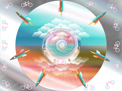 Exhibition Vs.9 bike clouds design fusées illustration illustrator 2015 numerique rockets