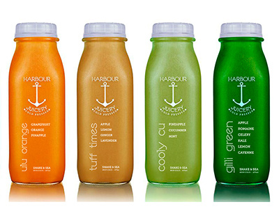 Harbour Juicery anchor brand identity graphic design juice label logo package design