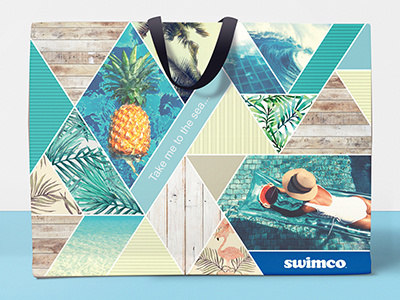 Swimco Recyclable Bag Design bag branding calgary canada graphic design grid package design pattern retail swim swimwear tropical