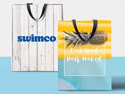 Swimco Recyclable Bag Design 2 bag branding calgary canada design graphic package pattern retail swim swimwear tropical