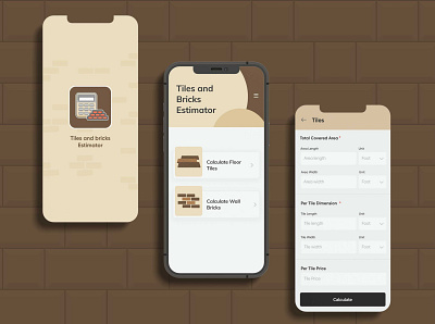 Tiles and Bricks Estimator app appdesign mobileapp mobileappdesign ui uidesign ux uxdesign uxui