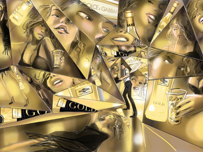 Gold dolce gabbana glass gold illustration liquor mirrors woman
