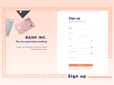 Sign up page - Bank Inc design signup ui website website design
