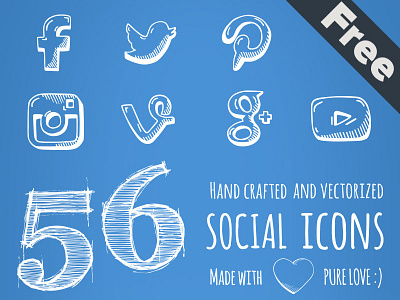 Social Icons Freebie free freebie hand drawn icons outline sketch social vector