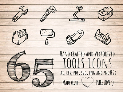65 Hand Drawn Tools Icons