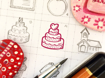 Wedding Icons cake doodle hand drawn icon icon design illustration love pink wedding