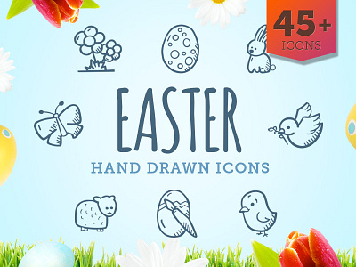 Easter Icons bunny chick clipart creativemarket doodle easter easter egg hand drawn icon design icons lamb tinyart