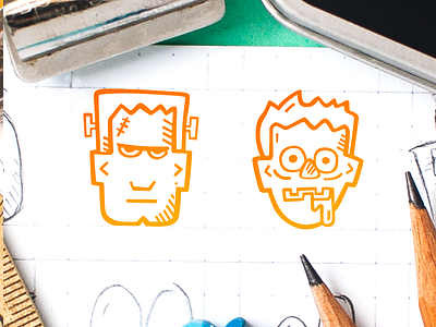Spooky Icons - Frenkenstein Monster and Zombie Dude doodle halloween hand drawn icons spooky tiny art