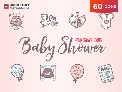 Baby Shower - 60 Hand Drawn Icons baby baby shower doodle hand drawn icon icon design icon set tiny art