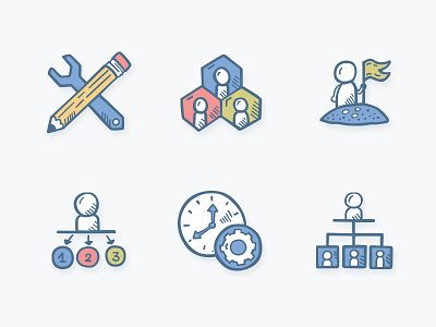 Business Icons - Teams And Time Managment business clip art clipart cooperation doodle hand drawn hierarchy icon icons icons design icons pack icons set leader self organisation skills time management tools