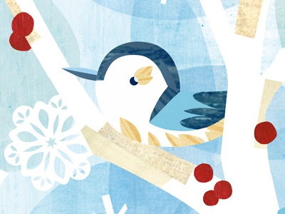 Nuthatch bird blue collage digital red tree winter